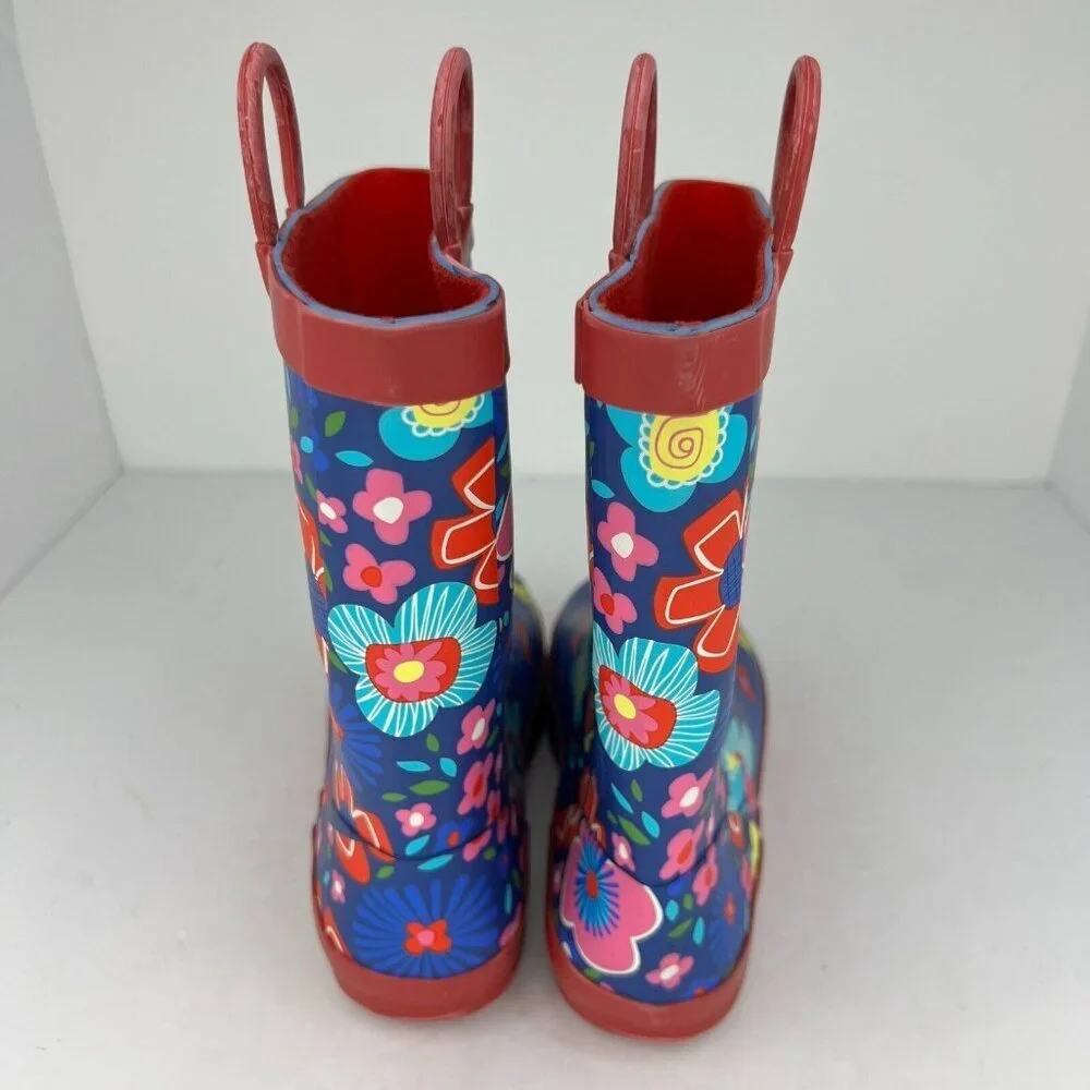 KomforMe Girls Multicolor Floral Rain Boots Mid Top Round Toe Pull On Size 4